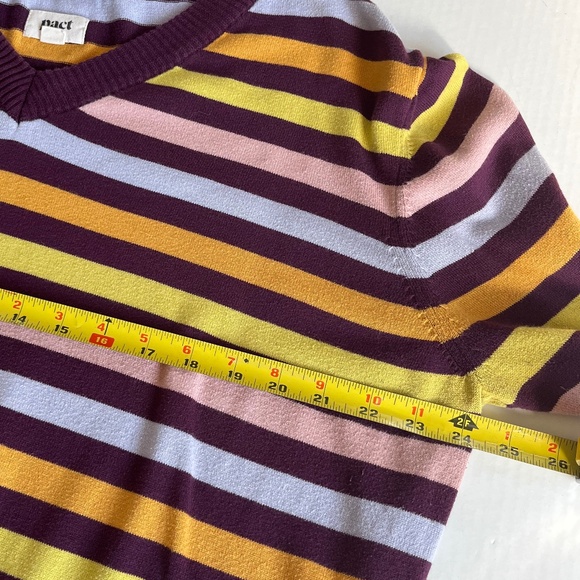 PACT Sz M Stretch V Neck Pullover Knit Sweater Organic Cotton Multicolor - Picture 3 of 11